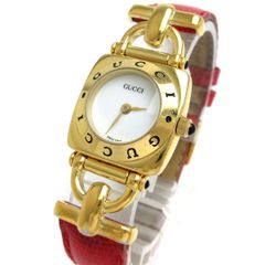 グッチ ホースビット レディース ゴールド 革 白文字盤 6300L GUCCI 婦人 クォーツ 稼動品 時計