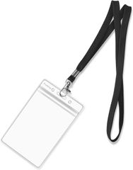 新品 Fushing 50個 ブラッククリア名札ホルダー＋ネックストラップセット 縦 (XXL)