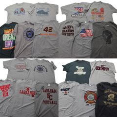 古着卸 まとめ売り グレー ボディ プリント 半袖Tシャツ 20枚セット (メンズ XL ) チームロゴ 星条旗 英文字プリント 中古 古着 NA6949