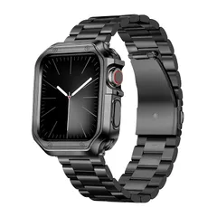 【新品】 コンパチブル Apple Watch バンド 46mm 45mm 44mm 42mm 41mm 40mm 38mm コンパチブル アップルウォッチバンド ステンレス ブラック ポリッシュTPUケース コンパチブルiWatch ベルト Series 1