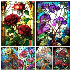 中級 フル ダイヤモンドアート キット ビーズ刺繍 ステンドグラス 花 フラワー 向日葵 薔薇 モザイクアート リハビリ 趣味 絵画 カラービーズ ハンドメイド