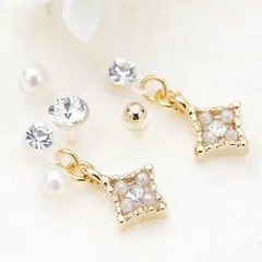 napa 金属アレルギー対応ピアスセット レディース スタッドピアス 6点セット 樹脂ポスト ノンアレルギー キュートチャーム ゴールドベース パールペア ストーン パヴェパール プチサイズ 人気 オシャレ アレンジ ピアスコーデ