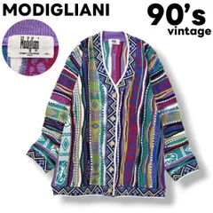 90s ヴィンテージ モディリアーニ MODIGLIANI 3D 立体編み コットン カーディガン ニット セーター ローゲージ M 総柄 マルチカラー 多色使い レトロ カジュアル ウェア レディース ♪