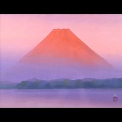 徳田春邦】「赤富士」油彩画 油絵 富士山 風景画 金彩 肉筆 サイン有