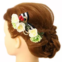 髪飾り 成人式 赤 振袖 前撮り 袴 浴衣 夏祭り 花火大会 豪華2点セット 白 緑 黄緑 ゴールド 黒 組紐 リボン ストライプ 縞 パ No.9-4141