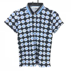 【超美品】アンパスィ 半袖ポロシャツ ネイビー×ライトブルー 総柄 袖ロゴワッペン レディース M ゴルフウェア and per se