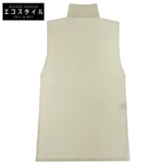 美品 PLEATS PLEASE プリーツプリーズ RIB PLEATS サイドスリット ハイネック ノースリーブ カットソー アイボリー 3 PP33FE331 23AW PLEATS PLEASE プリーツプリーズ 美品 RIB PLEATS サイド