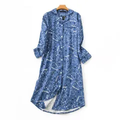 ☆ ブルー×セイザ ☆ Lサイズ ☆ ネグリジェ パジャマ lypa11 ネグリジェ ワンピース レディース パジャマ ルームウェア ルームウエア 部屋着 ナイトウェア 寝間着 寝巻き 前開き 長袖 柄 通気性 かわいい 冬 春 秋