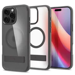 【コンパクトなスタンド付き】Spigen iPhone 16 Pro ケース MagSafe対応 半透明 クリア スタンド付き ストラップホール 米軍MIL規格 ウルトラ・ハイブリッドS・マグフィット ACS08380 (フロスト・グレイ) 1