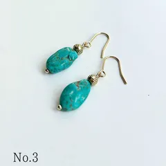 NO.3/天然石タンブルターコイズの一粒ゴールドピアス