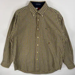 古着 90's/90年代 トミーヒルフィガー TOMMY HILFIGER 長袖シャツ ボタンダウンシャツ ワンポイント ロゴ 刺繍 胸ポケ M  イエロー系 チェック メンズ
