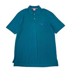【L】USA古着 Brooks Brothers 刺繍ロゴ ワンポイント ポロシャツ 半袖 鹿子 ブルー