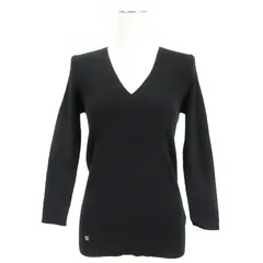 ローレンラルフローレン LAUREN RALPH LAUREN リブニット カットソー 長袖 Vネック ブラック M 250110E