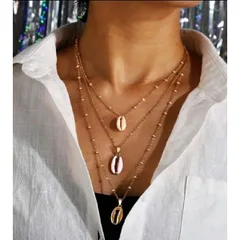 【普通郵便発送】 3連シェルネックレス 貝 チョーカー シェル ネックレス シェルラインチョーカー