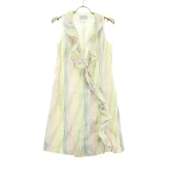 ALEXANDER JULIAN アレキサンダージュリアン イタリア製 ストライプ柄 ノースリーブ Vネック ワンピース ホワイト系 レディース 古着