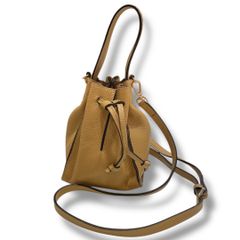 PAOLA NOTTI パオラヌッティ 2WAYレザー巾着ミニバッグ 本革 2WAY ハンドバッグ ショルダーバッグ ミニマル シンプル エレガント イタリア製 イエロー レディース ゴーゴー古着セントラルパーク名古屋店No.693Y