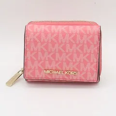 良品 マイケルコース レザー ピンク シグネチャー柄 ゴールド金具 三つ折り レディース折り財布 KRH 2000000 NSK