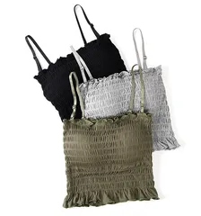 チューブトップ カップ付き インナー おしゃれ オフショルダー トップス フリルシャーリング クロップド丈 ブラキャミ ストレッチ