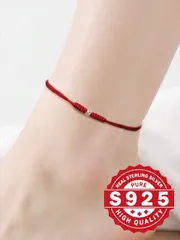 ジュエリー レディース ブレスレット ストリング 1個 幸運の S925 純銀 ピクシウ ペンダント 赤いひも アンクレット、編み込み赤いコード アンクレットジュエリー ウーマン&ガール への バレンタインデーのギ