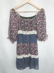 ◇ MINIMUM MINIMUM ミニマムミニマム 花柄 シアー 七分袖 膝丈 ワンピース サイズ2 ネイビー パープル レディース E  【1407020040051】のサムネイル