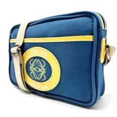 【良品】 LOEWE ロエベ アナグラム ショルダーバッグ トートバッグ ワンショルダーバッグ キャンバス レザー 革 ブルー 青色 イエロー 黄色 ユニセックス 男女兼用 メンズ レディース