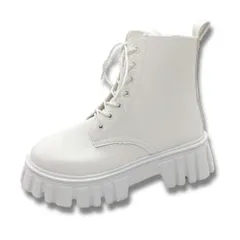 [ALVEIN] 厚底 ブーツ ショートブーツ レースアップ シークレット レディース ビッグヒール ジップアップ サイドジッパー 美脚 (ホワイト, 22.5 cm) [ホワイト] [22.5 cm]