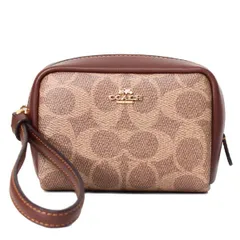 コーチ マルチポーチ COACH コーティングキャンバス レザー シグネチャー スクエア ポーチ ミニ ジップ リストレット 小物入れ ポーチ タン×ブラウン CW907