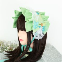 ヘッドドレス　【浅緑×レース】　ボンネット　ロリータ