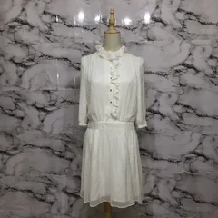 美品<!-利用不可文字-!>　ロペ　ROPE 長袖レースフレアワンピース　【7】　白　ホワイト　ストライプ　上品　キレイ　オシャレ　大人　かわいい　春　夏