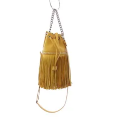 ジェイ&エムデヴィッドソン J&M Davidson フリンジ カーニバル ミニ ショルダーバッグ ハンドバッグ 2WAY スタッズ レザー チェーン 黄色 イエロー /KH