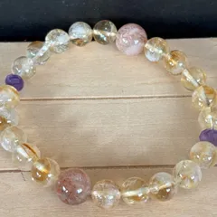 【Ｎo892】天然石ブレスレット　レッドブラウンルチル　シトリン　アメジスト