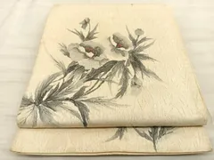 平和屋着物◎六通柄袋帯　作家物：清峰　手描き　草花文　ふくれ織り　正絹　逸品　BAAT3210du