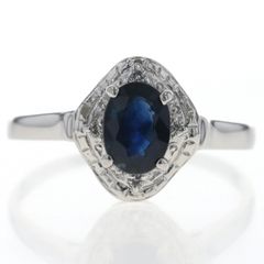 Pt900 プラチナ リング サファイア 1.00ct ダイヤモンド 0.04ct オーバル 取り巻き 指輪 16号【新品仕上済】【zz】【中古】