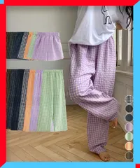 新品 パンツ レディース 夏 ギンガムチェックパンツ レディース 春夏 ゆったりボトムス 夏ルームウェアパンツ イージーパンツ 大人 【送料無料】