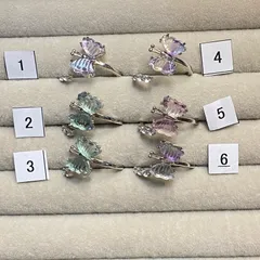 Rフリー112  フローライト　蝶々　天然石リング