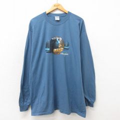 XL/古着 長袖 ビンテージ Tシャツ メンズ 00s クマ 大きいサイズ ロング丈 コットン クルーネック 紺 ネイビー 25may21 中古