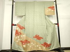 平和屋着物＊夏物 小紋 絽 扇面舞蝶文 洗える着物 未使用 DAAU3646du