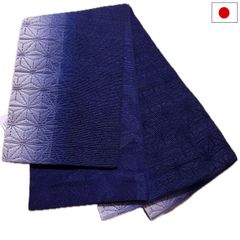 半幅帯（麻の葉柄：濃紺）日本製 ロング 長尺 リバーシブル 細帯 浴衣 着物 小紋 レディース 女性 和装 和服