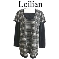Leilian レリアン レディース レイヤード風ニット ウールブレンドセーター 長袖 重ね着風　ジャガード編み ブラック 黒 ラメ 13号 LL 美品 上品 きれいめ おしゃれ 秋冬