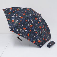 折りたたみ傘 JILL STUART ジルスチュアート USED美品 晴雨兼用 ネイビー フラワープリント 遮光 遮熱 50cm FA9121