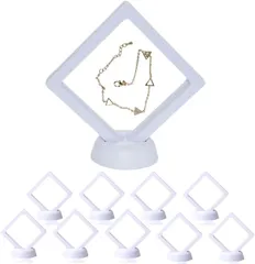 MaT store ルースケース メダルケース アクセサリー 透明フィルム 10個セット 台座付き(ホワイト,  ワンサイズ)