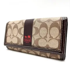 【良品】 COACH コーチ 長財布 ロングウォレット 二つ折り財布 シグネチャー 総柄 PVC レザー 革 ベージュ 肌色 ブラウン 茶色 ユニセックス 男女兼用 メンズ レディース