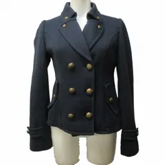 バーバリーブルーレーベル BURBERRY BLUE LABEL ピーコート ジャケット 金ボタン 裏地 ストライプ コットン ネイビー 紺 36 約S 1116のサムネイル