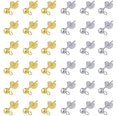 40個 シルバー ゴールド キャッチ付き セット金具 丸玉 パーツ パーツ 手芸 ピアス 素材 ピアス 3mm カン付き ステンレス サージカル