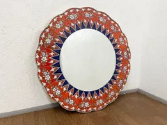 ◆イタリア製 レトロ ミラー ウォールミラー 鏡 壁掛け インテリア 雑貨 装飾 直径69cm ヴィンテージ (貝1135)