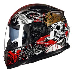 オートバイヘルメットフルフェイスヘルメットメンズパーソナリティクールダブルレンズ通気性防曇ヘルメット耐衝撃性ヘルメットフォーシーズンズ DOT標準認証