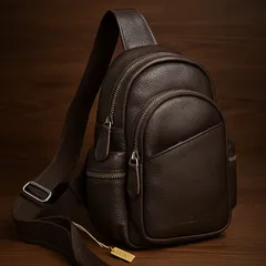 【新品未使用】TIDING 本革 ボディバッグ ワンショルダー ダークブラウン メンズ 高級レザー 大容量 牛革バッグ