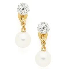 国産貝パール クリスタルボールトップＸ大粒貝パール クリップイヤリング 日本製