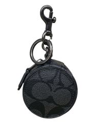 COACH (コーチ) シグネチャー ラウンド コインケース キーホルダー キーリング マチあり ブラック ブランド/025