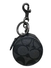 COACH (コーチ) シグネチャー ラウンド コインケース キーホルダー キーリング マチあり ブラック ブランド/025